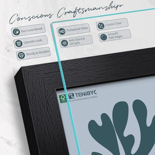 TENIBYC 8x10 Picture Frame Set - 3 Pack, Textured Black Solid Wood, HD Tempered Glass, Gallery Photo Frame, Table or Wall ...