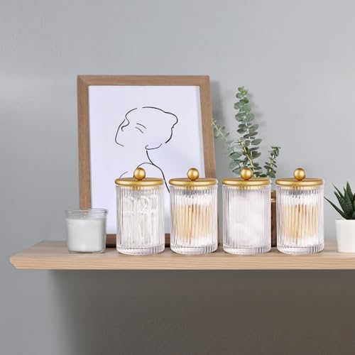 Komashr 3Pack Glass Qtip Holder Dispenser Set - Bathroom Canister Storage Organizer for Cotton Balls, Swabs, Floss Picks, ...