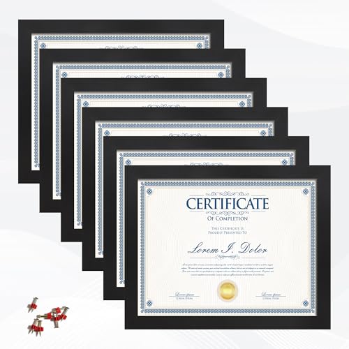 Flocey 8.5x11 Picture Frame set of 6, Multi Certificate 8.5 by 11 Picture Frames Bulk, Document Diploma Award Frame for Wa...