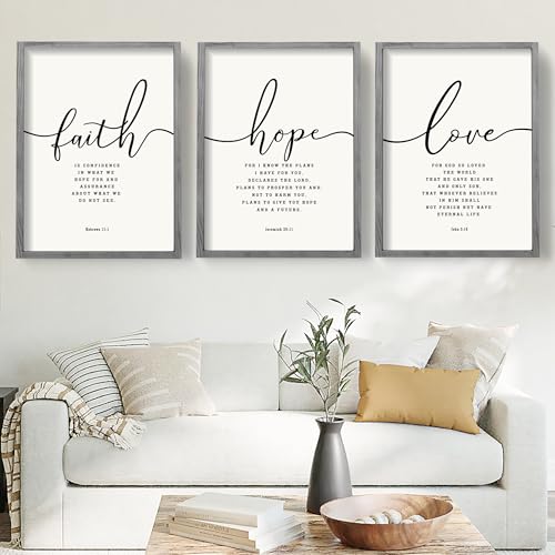 Houmury Set of 3 Framed Farmhouse Bible Verses Wall Decor Sign 11”x14” Christian Faith Scripture Wall Art for Home Living ...