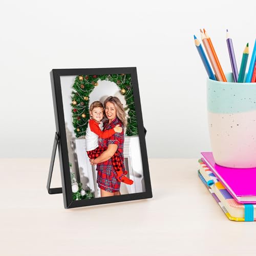 Golden State Art, 2 Pack, 4x6 Inch Metal Picture Frames, Floating Display for 3x5, 2x3 Photos, with Real Glass and Pull-Ou...