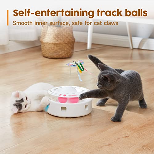 Potaroma Cat Toys 3in1 Automatic Interactive Kitten Toy, Fluttering Butterfly, Moving Feather, Track Balls, Dual Power Sup...