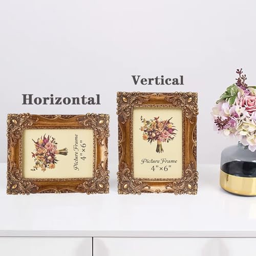 JANDERART Vintage Picture Frame 4x6 Inch, Antique Ornate Photo Frames with Glass Front, Retro Carving, Tabletop & Wall Han...