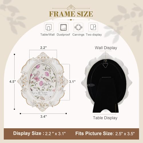Desklens Vintage Picture Frame, 2.5x3.5 Oval Antique Photo Frame with Real Glass Front, Luxury Table Wall Haning Photo Dis...