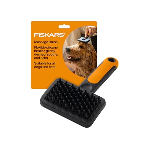 Fiskars Pet, Cat and Dog Brush, Fine Bristles & SoftGrip Handle for Gentle Grooming and Deshedding, Cat and Dog Supplies, ...