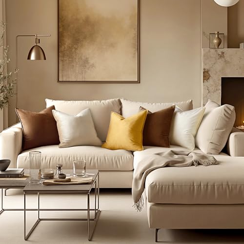 MIULEE Brown Velvet Throw Pillow Covers 18x18 Soft Decorative Solid Square Cushion Cases Pack of 2 Modern Luxury Home Deco...