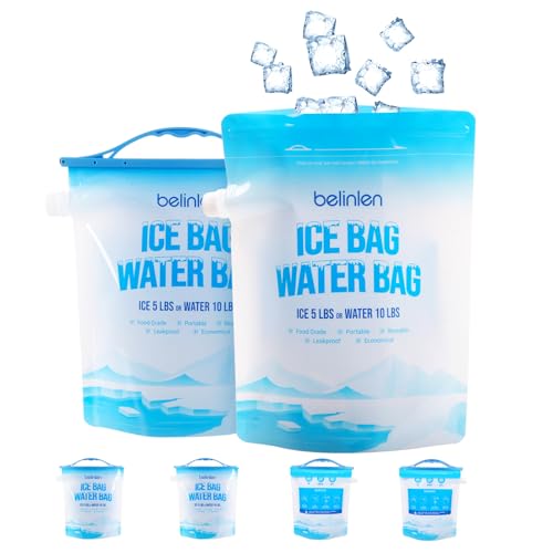 6 Pack Reusable Ice Bags & Ice Packs for Cooler, Long Lasting Freezer Packs - Available in 5lb/10lb Ice Cube Bags with Sea...