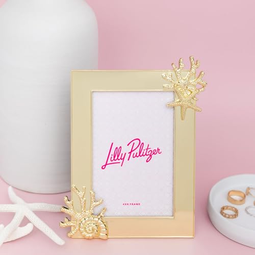 Lilly Pulitzer 7 x 9 Picture Frame, Decorative Photo Frame for Tabletop, Gold Coral Metal Frame with Glass Front (Gold Coral)