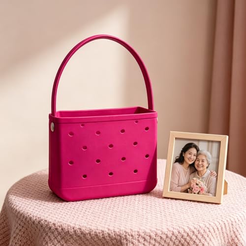 Lopqix Small Rubber Beach Tote Bag, Open Top Portable Outdoor Travel Bag for Beach Picnic Pool Outings