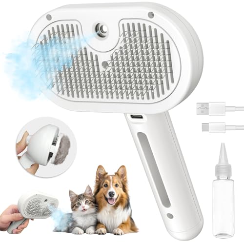 Pecait Cat Steam Brush for Shedding, 3 In 1 Steam Cat Brush Self Cleaning, Dog Brush for Long and Short Hair Dogs and Cat...