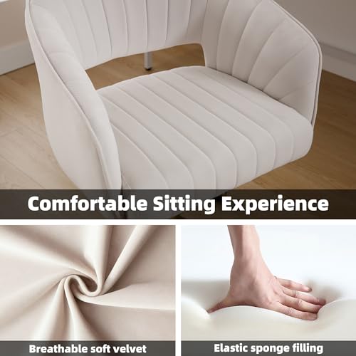 Westice Home Office Desk Chairs, Modern Velvet Rolling Chair, Height Adjustable Swivel Vanity Chair with Golden Base, Ergo...
