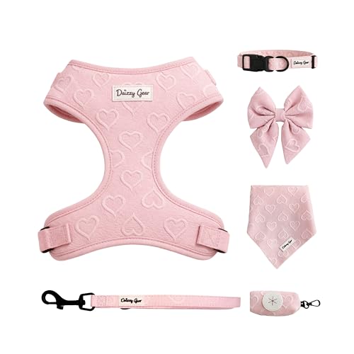 Small Dog Harness Set – Cute No Pull, All Weather, Breathable Harness and Leash Set with Collar, Bandana, Sailor Bow & Poo...