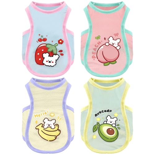 ABRRLO 4-Pack Summer Small Dog Shirts, Soft Breathable Dog Cooling Vest, Cute Fruit Print Puppy Cat Shirt Clothes, Lightwe...