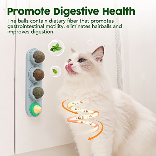 Potaroma 4 Catnip Silvervine Ball Toys, Extra Cat Energy Ball, Edible Cats Lick Kitten Chew, Teeth Cleaning Dental Wall Tr...