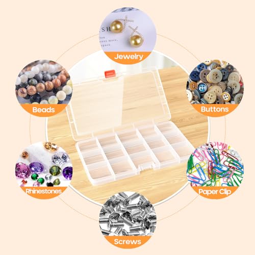 Moon Magpie 2PACK Extra Thick Bead Organizers, 15 Grid Mini Clear Plastic Storage Box Craft Containers for Nail jewelry rh...