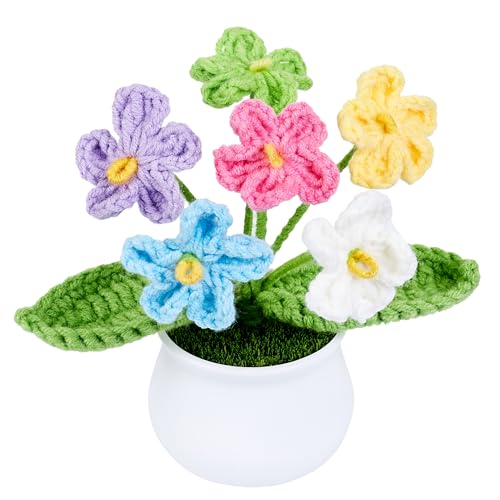 NUKAYAI Crochet Flowers Handmade Knitted Potted Flower for Mom, Crochet Gifts for Daughter Friends Women Party Favors Teac...