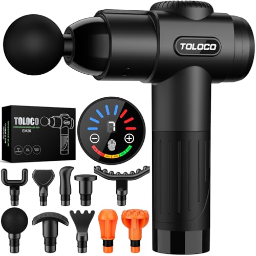 TOLOCO Massage Gun, Deep Tissue Back Massage for Athletes for Pain Relief, Percussion Massager with 10 Massages Heads & Si...