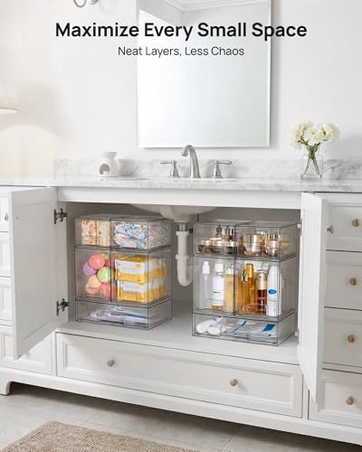Vtopmart Stackable Storage Drawers Set of 5, Clear Plastic Organizer Bins for Baby Bottle, Beauty Supplies Storage, Ideal ...