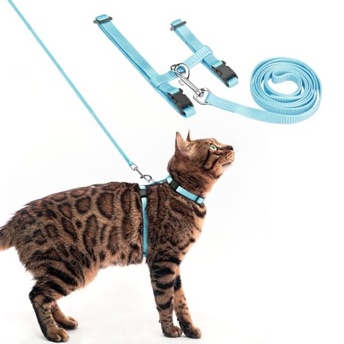 PUPTECK Adjustable Cat Harness and Leash Set Escape Proof Kitten Strap Collar for Walking Travel, SkyBlue