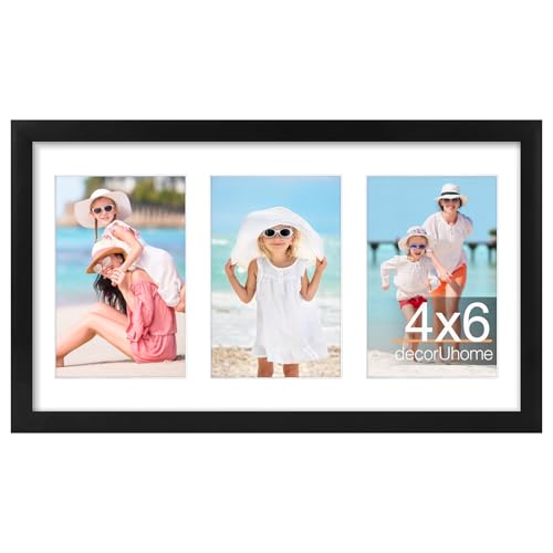 decorUhome 8x14 Picture Frames Collage Wall Decor, Display 3Pcs 4x6 Photos with Mat or 1Pcs 8x14 Unmatted, 3 4x6 Collage P...