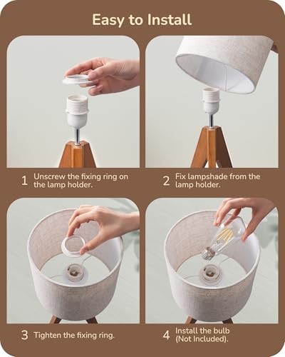 EDISHINE Tripod Table Lamp, Small Cute Bedside Lamp with Linen Beige Lampshade, Nightstand Lamp for Nursery, Bedroom, Kid ...
