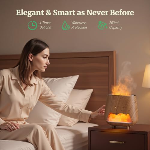 JJNJJN Essential Oil Diffuser for Home: 200ml Aromatherapy Diffuser with Himalayan Pink Salt Rock, Cool Mist Humidifier wi...