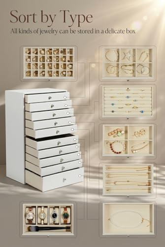 GUKA Large Jewelry Box, Jewelry Case with 10 Drawers for Big and Small Jewelry, Jewelry Storage Organizer for Watch Earrin...