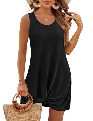 BKRIVE Swimsuit Coverup Summer Dresses for Women Vacation Essentials Eyelet Crew Neck Loose Sleeveless Twisted Dresses