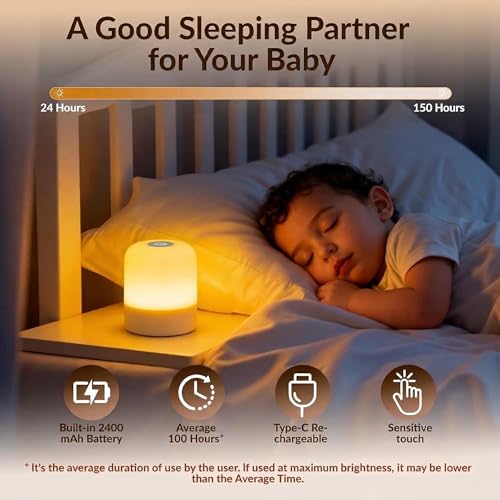 Cravonel Portable Baby Night Light, 3 Color Egg Lights for Nursery, 2400mAh, Small Rechargeable LED Lamp, Dimmable Touch N...