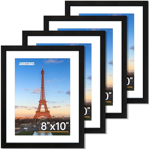 FIXSMITH 8x10 Picture Frame Set of 4, Photo Frame with HD Plexiglass, Display Pictures 5x7 with Mat or 8x10 Without Mat Mu...