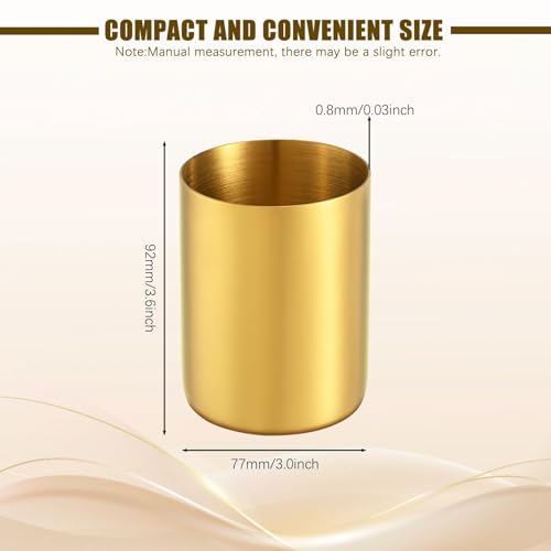OPSJRNDUSK Gold Pen Holder for Desk, 3.9 Inch Stainless Steel Pencil Cup & Makeup Brush Organizer, Multi-Purpose Office an...
