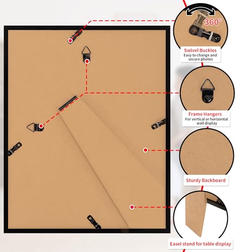 HOMERHYME 8x10 Picture Frame Set of 2, Black Photo Frame for Tabletop or Wall Display, Display Pictures 5x7 with Mat or 8x...