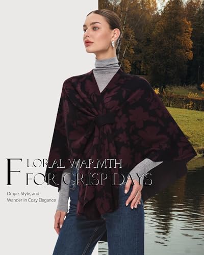 PULI Women's Elegant Shawl Wraps Soft Open Front Poncho Sweater for Spring Fall Winter