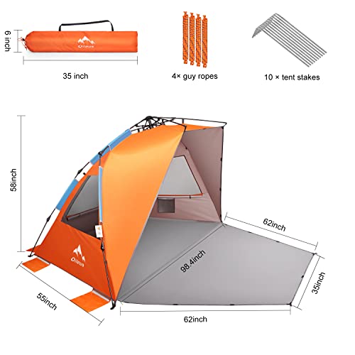 Oileus XX-Large Beach Tent Sun Shelter for 5-6 Person Portable Sun Shade Instant Pop Up Tent for Beach with Carrying Bag, ...