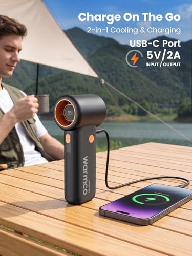 Warmco 10000mAh Turbo Portable Handheld Fan, [36H Long Runtime] USB Rechargeable Personal Mini Fan With 5 Speeds & LED Dis...