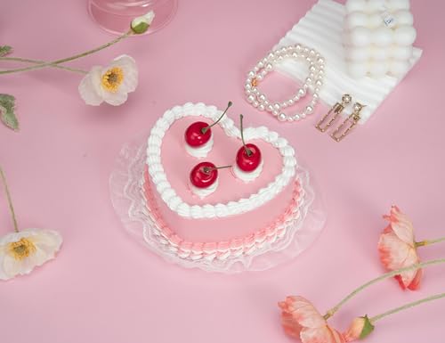 Stylor Coquette Room Decor Aesthetic, Heart Shaped Jewelry Box for Girls, Fake Cherry Pink Cake, Cute Kawaii Decorative St...