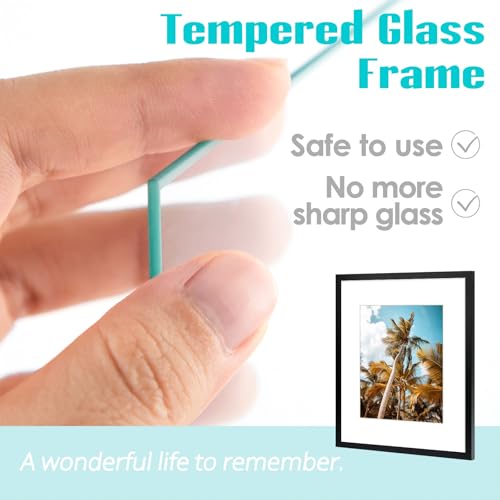 Frametory, 16x20 Black Picture Frame - Display Pictures 11x14 Photo with Mat - High Definition Real Glass- Wide Molding (1...