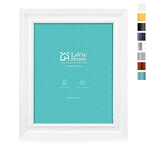 LaVie Home 8x10 Picture Frames (1 Pack, Distressed White) Rustic Photo Frame Set with Tempered Glass for Wall Mount & Tabl...