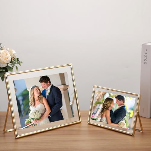 GorYeeFine Gold 7x5 Floating Frame(Horizontal) 2pack for Photo Sizes(3.5x5'',4x6''),Classy Gold Frames Tabletop/Shelf disp...
