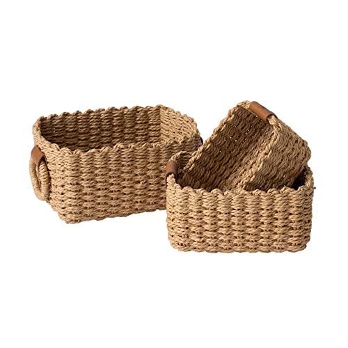 LA JOLIE MUSE Small Wicker Baskets for Organizing, Recycled Paper Rope Storage Basket Container Bins for Shelves Bathroom ...