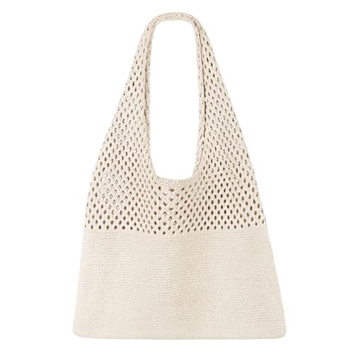SUOSDEY Crochet Mesh Beach Tote Bag, Knit Summer Vacation Aesthetic Boho Tote Bag for Women