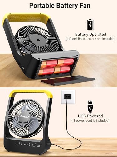 Gazeled Battery Powered Fan, Long Lasting Battery Operated Fans for Camping, Portable D-Cell Desk Fan with Timer, 3 Speed...