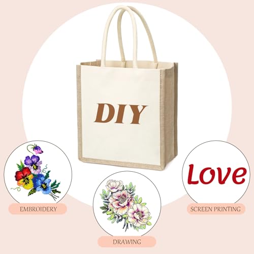 SOUJOY 6 Pack Burlap Tote Bags, Reusable Jute Gift Tote with Handles, Small Beach Bags, Canvas Grocery Shopping Tote for B...