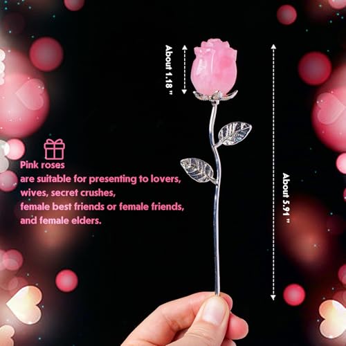 RJINGSHI Rose Flower Gifts Natural Crystal Quartz Eternal Rose Flower Gift Set – Pink Forever Roses for Women Girlfriend W...