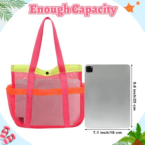 GQIRIL Mesh Beach Bag, Foldable Waterproof Sandproof Beach Storage Tote with 6 Pockets, Swim Tropical Vacation Pool Essential