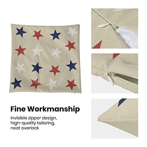 Gohdiwh 4th of July Throw Pillow Cover 20x20 Inch Set of 2, Blue Red White Stars Patriotic Decorative Outdoor Cushion Cove...