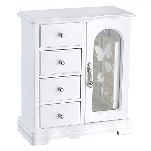 RR ROUND RICH DESIGN Jewelry Box - Made of Solid Wood with 4 Drawers Organizer and Built-in Necklace Carousel and Large Mi...