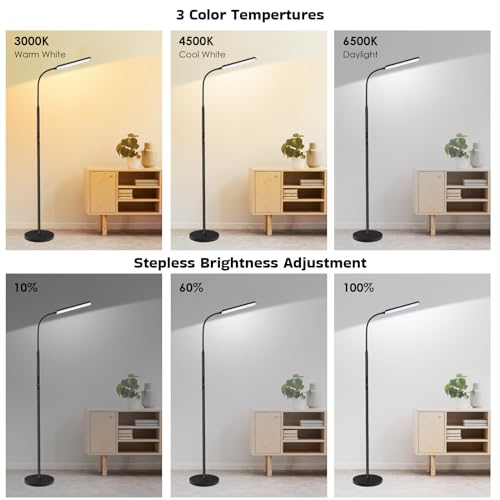 Dimunt LED Floor Lamp, Bright 15W Floor Lamps for Living Room with 1H Timer, Stepless Adjustable 3000K-6000K Colors & Brig...