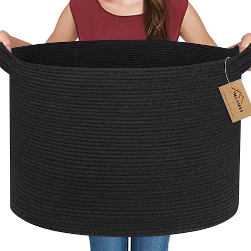 MEGASKET Large Black Blanket Basket, 22" X 22" X 14" Woven Rope Bin for Storage, Kids Dog Toy Storage Box Organizer Bins, ...