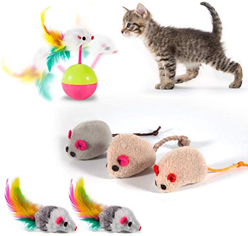 MIBOTE 28Pcs Cat Toys Kitten Toys Assorted, Cat Tunnel Catnip Fish Feather Teaser Wand Fish Fluffy Mouse Mice Balls and Be...